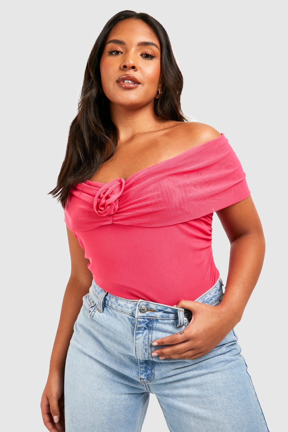 

Боди plus rose off the плечев Boohoo, розовый