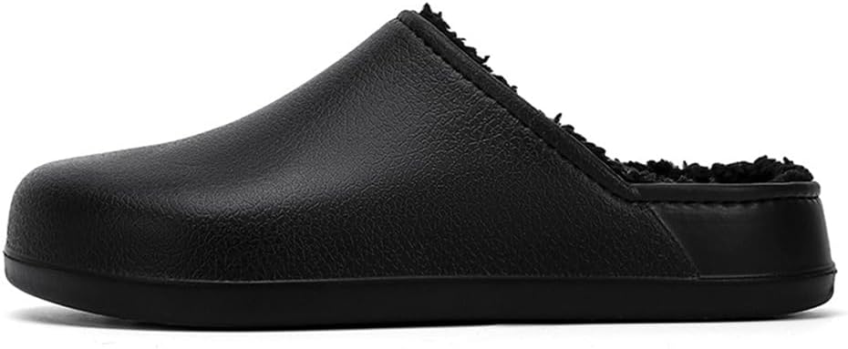 Тапочки Abborora Mens из пены с эффектом памяти с флисовой подкладкой для дома для мужчин, закрытые, водонепроницаемые, противоскользящие, зимние теплые тапочки, черный — фото 2