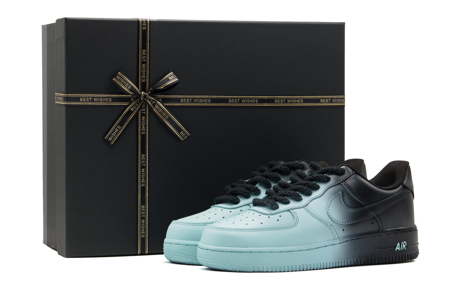 

Кроссовки Nike Air Force 1 устойчивые к истиранию с эффектом увеличения роста унисекс черно-голубые, цвет Black Cyan