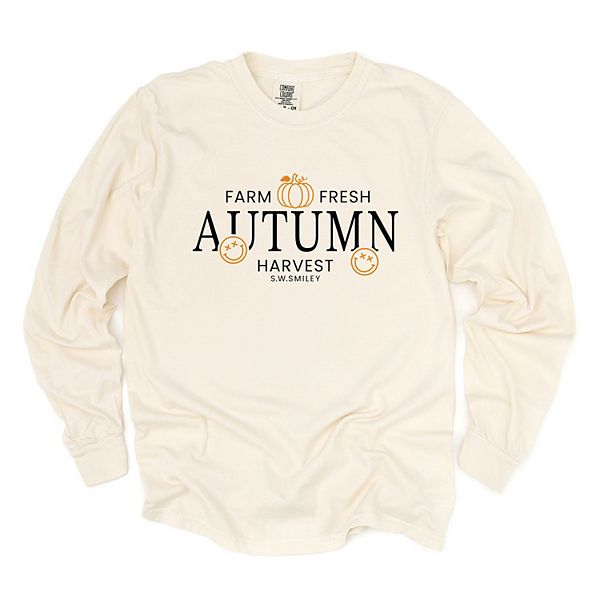 

SWSmiley farm fresh autumn harvest - женская футболка с длинным рукавом и принтом, окрашенная в стиле garment dyed Simply Sage Market, Ivory, Зеленый, SWSmiley farm fresh autumn harvest - женская футболка с длинным рукавом и принтом, окрашенная в стиле ga