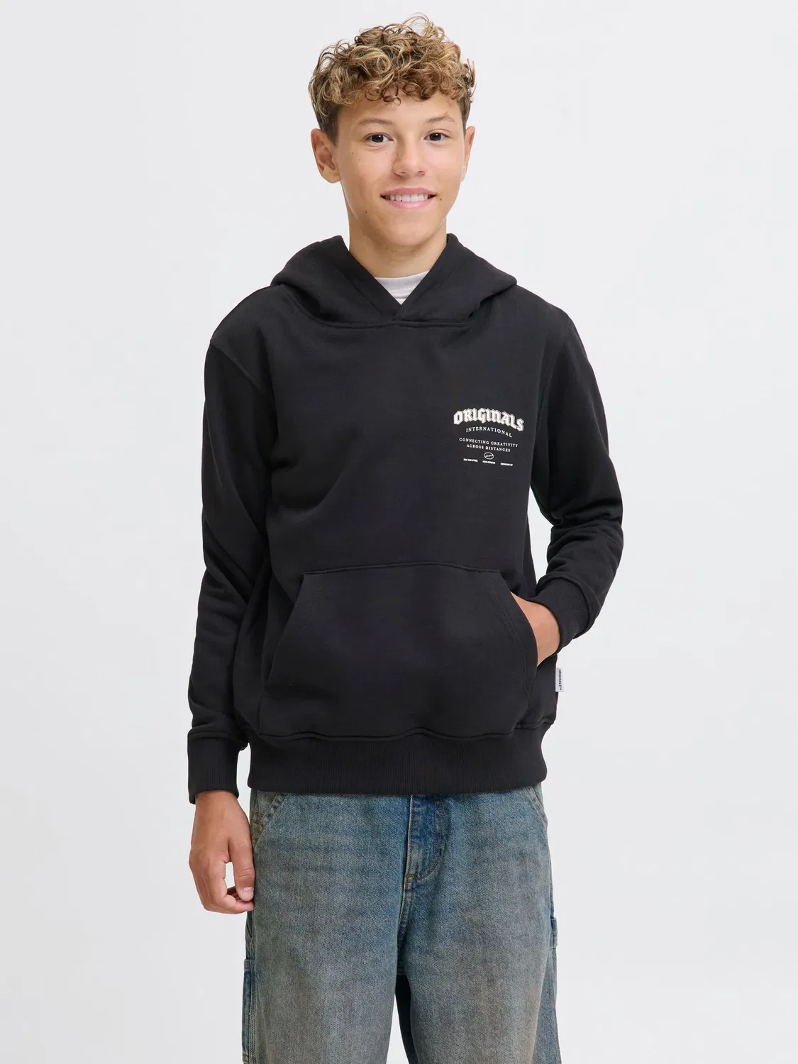 Капюшон худи из хлопка JACK & JONES Junior, черный — фото 3