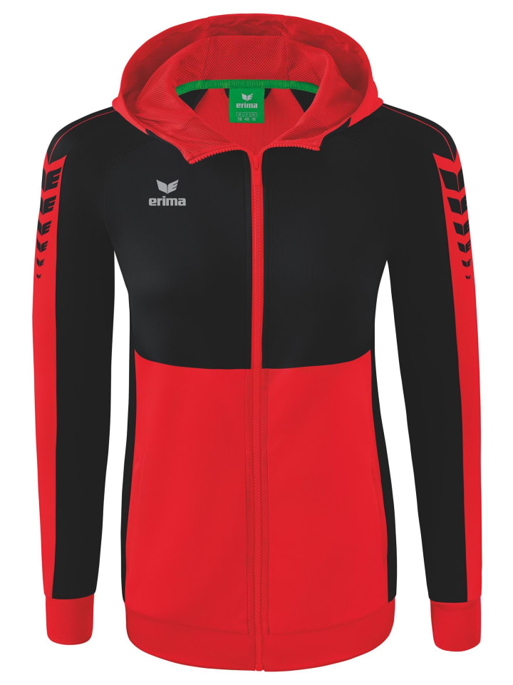 

Erima Женская тренировочная куртка Six Wings с капюшоном, красно-черная