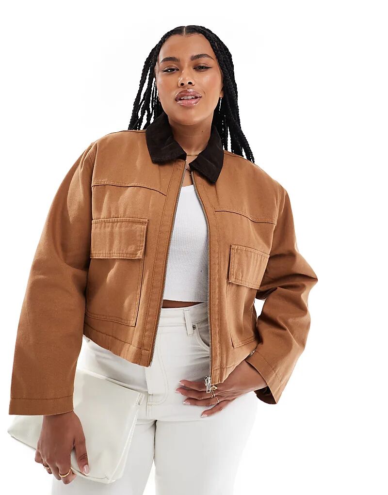 

Укороченная куртка из парусины с карманами в цвете «ириска» ASOS