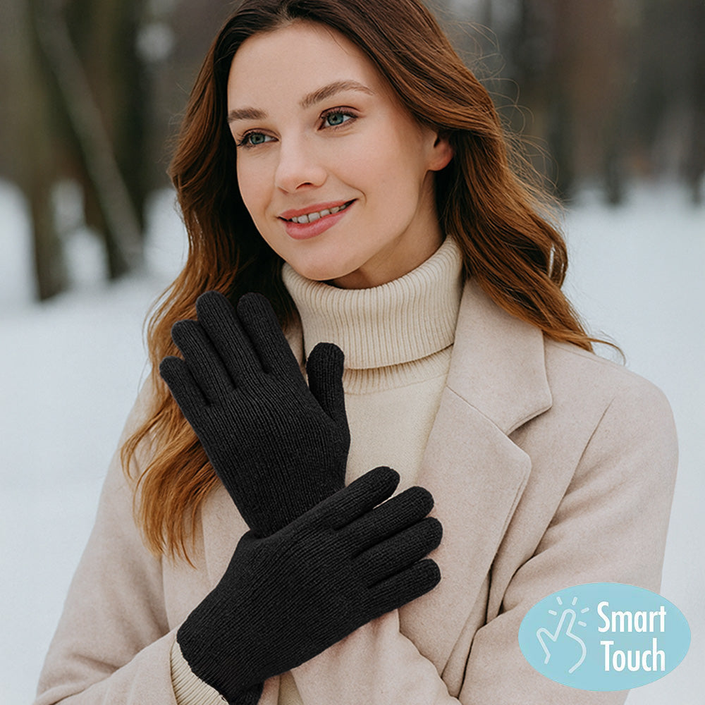 

Перчатки Smart Touch из ребристого трикотажа Fashnzfab, черный
