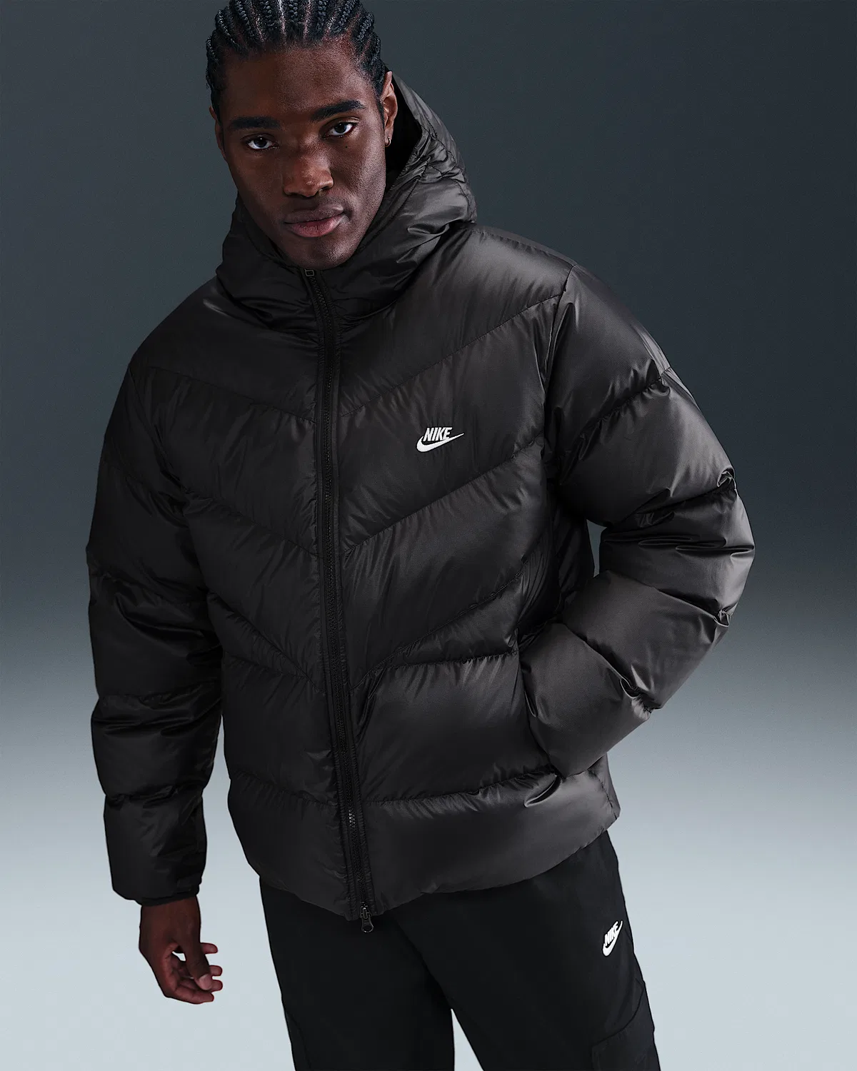 Мужская пуховая куртка Nike Windrunner, Black/Black/White