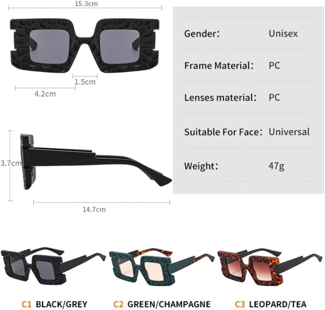 

Женские уникальные квадратные солнцезащитные очки, мужские панк-очки для путешествий, ретро-очки класса люкс с защитой от УФ-излучения UV400 UATXTAU, Black