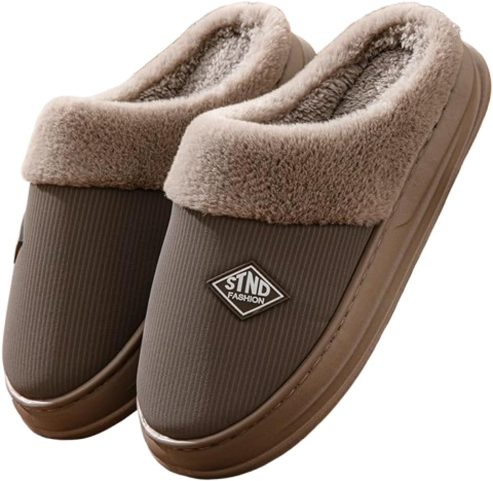 

Мужские домашние тапочки больших размеров из кожи с премиальным комфортом, противоскользящие, пушистые, мягкие, теплые, с плюшевой отделкой и амортизирующей подошвой Generic, коричневый