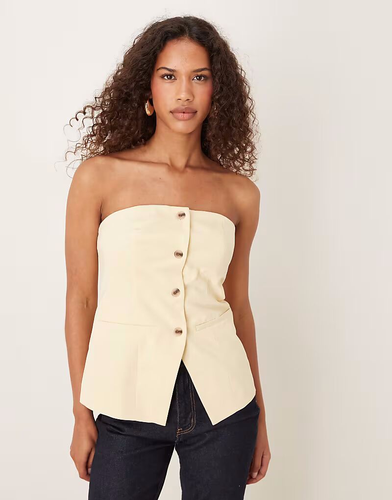 

Жилет-бандо mix & match, приталенный в бледно-бананово-желтом цвете Vila