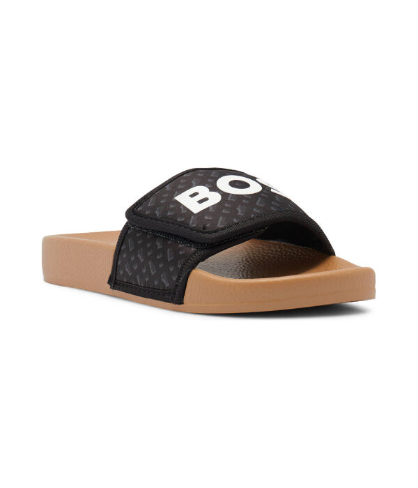 

Шлепанцы детские Boss Kidswear с узором и логотипом, коричневый