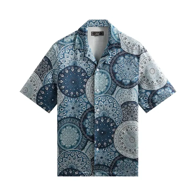 Рубашка с воротником-стойкой Kith Mosaic Mandala Thompson Camp Collar Shirt, синий