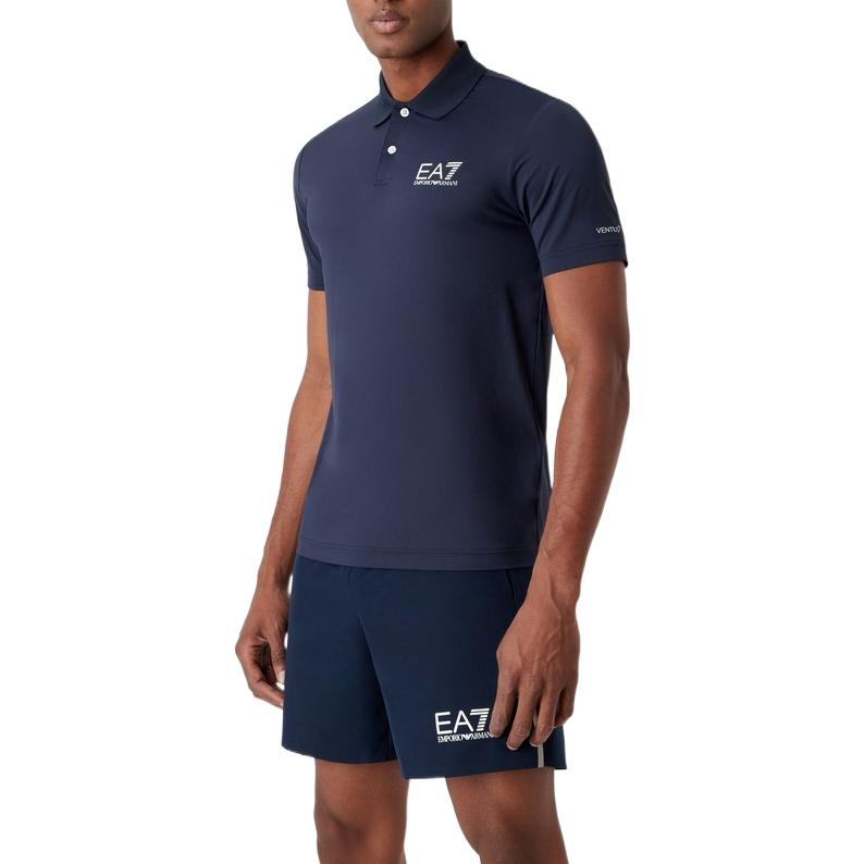Футболка поло с принтом логотипа Ea7 EMPORIO ARMANI, темно-синяя — фото 4