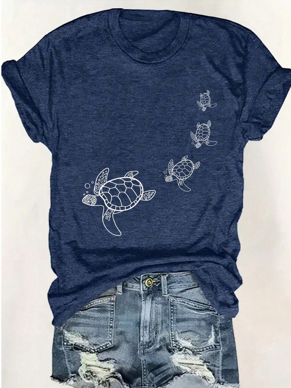 

SHEIN LUNE Футболка, черепаховый узор, короткие рукава, круглый вырез, темно-синий