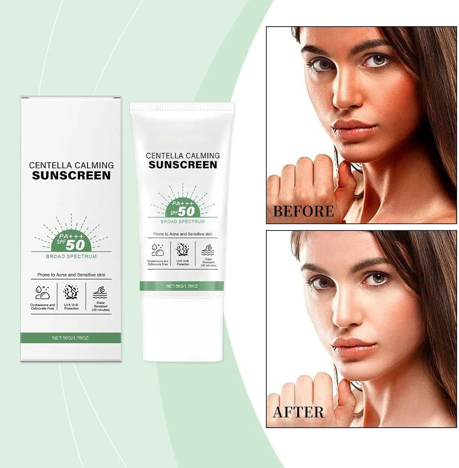 Солнцезащитный крем для лица Centella Asiatica SPF50+ PA+++ белый Generic — фото 2