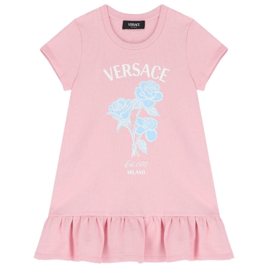 

Молодежное платье Versace Kids с логотипом из хлопка Young Versace, розовый/белый/голубой
