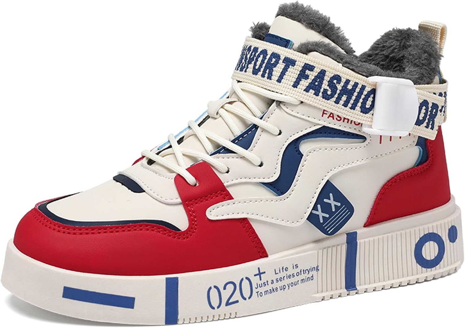 

Мужские зимние кроссовки с меховой подкладкой, высокие, для скейтбординга, повседневная носка, теплые повседневные прогулочные обувь Spwagym, красный