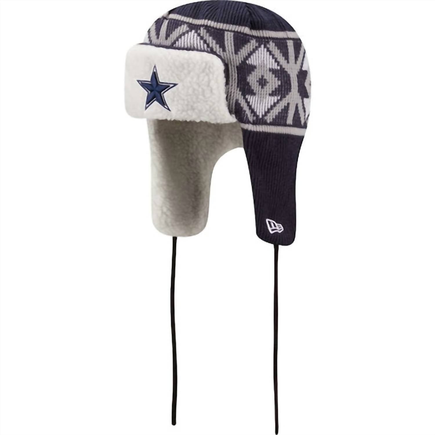 

Мужская вязаная шапка-ушанка Dallas Cowboys New Era темно-синего цвета