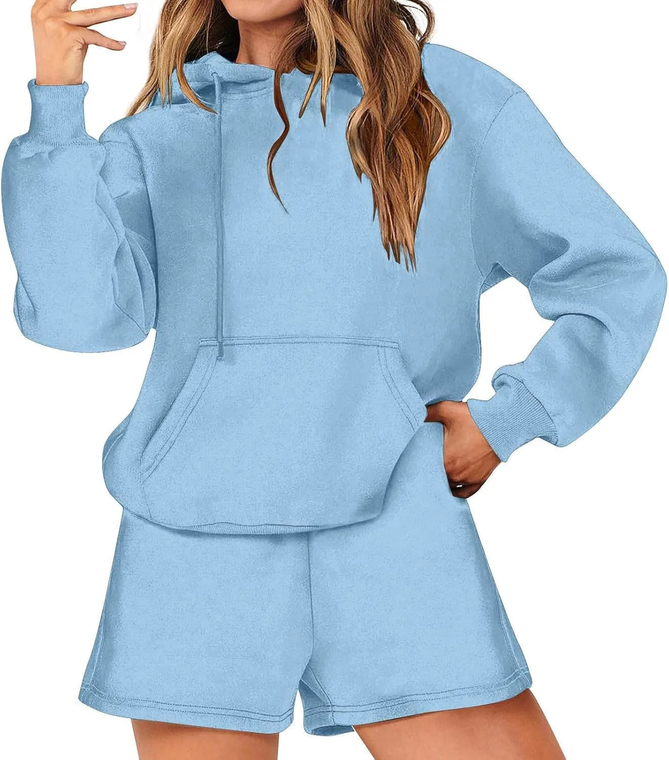 Спортивный костюм из шорт и худи, Light Blue — фото 2
