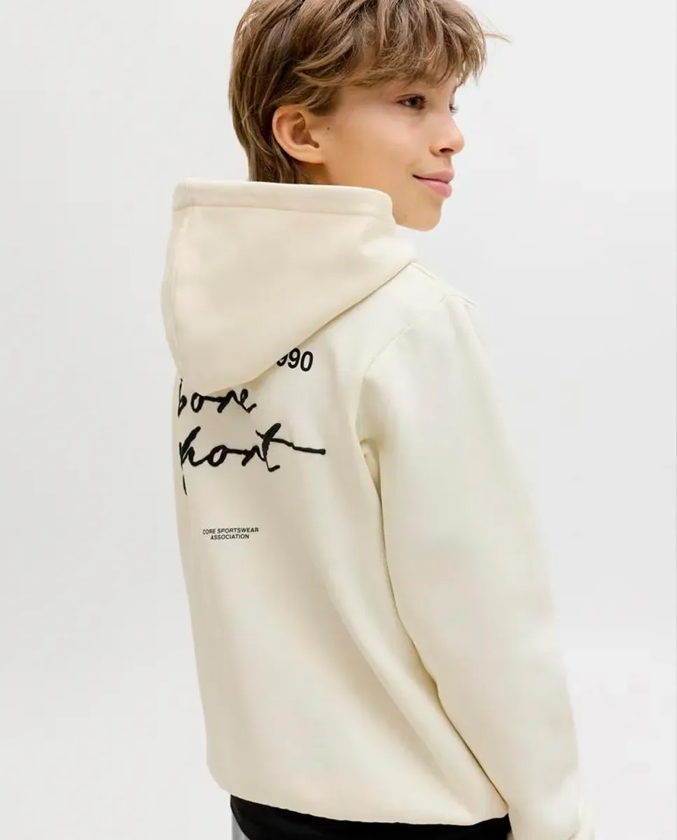 Детская толстовка с капюшоном и принтом на спине Jack & Jones, кремовый — фото 4