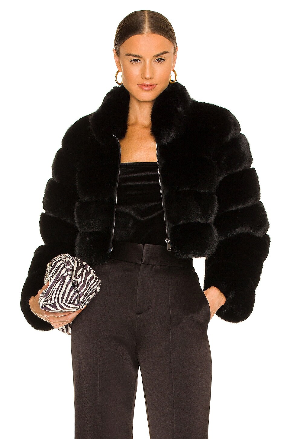 

Куртка Adrienne Landau Faux Fox Fur, черный