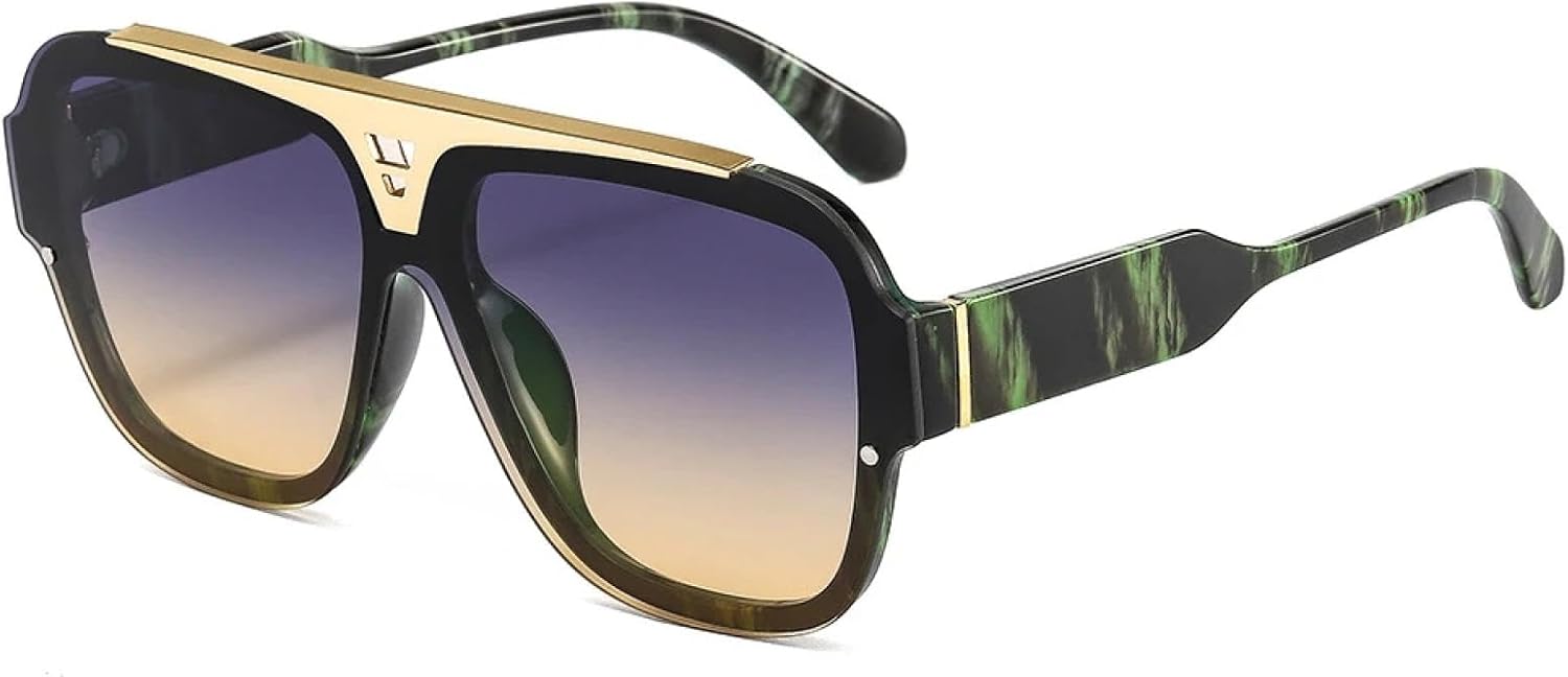 

Модные винтажные солнцезащитные очки в крупной оправе для женщин и мужчин, роскошные, популярные, для путешествий, солнцезащитные очки с защитой от УФ-излучения UV400 TKKTLLT, Green Gray Yellow