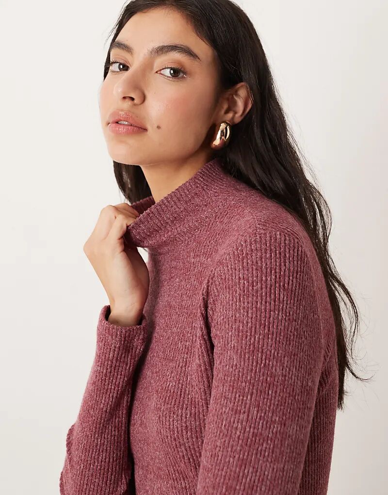 

Супермягкий лонгслив с длинными рукавами и водолазкой ASOS DESIGN бордового цвета с начесом в рубчик