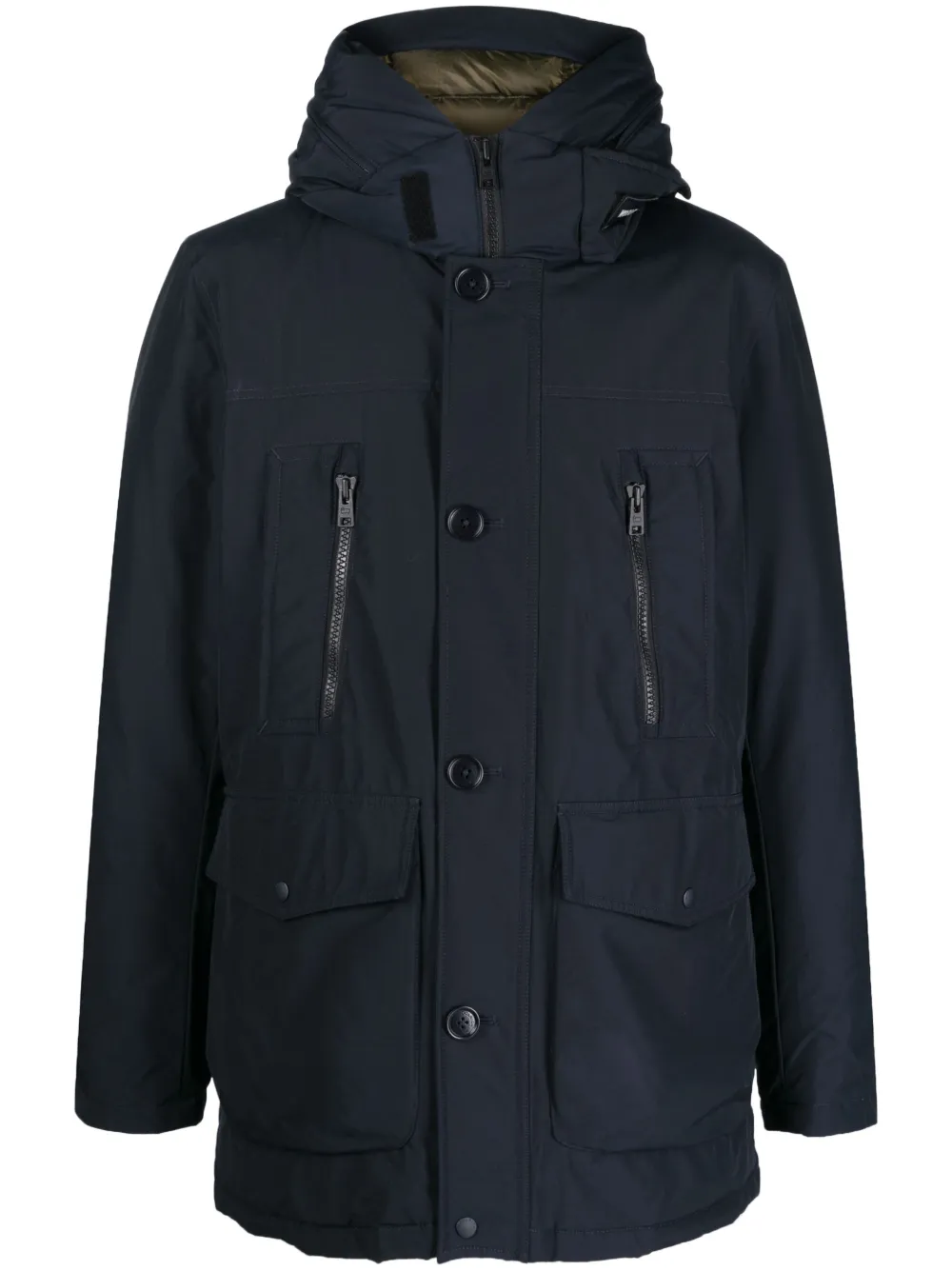 

Пуховик с капюшоном и длинными рукавами WOOLRICH, синий