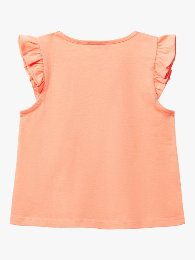 Детский топ с бахромой и оборками на рукавах из хлопка Benetton, Peach — фото 2