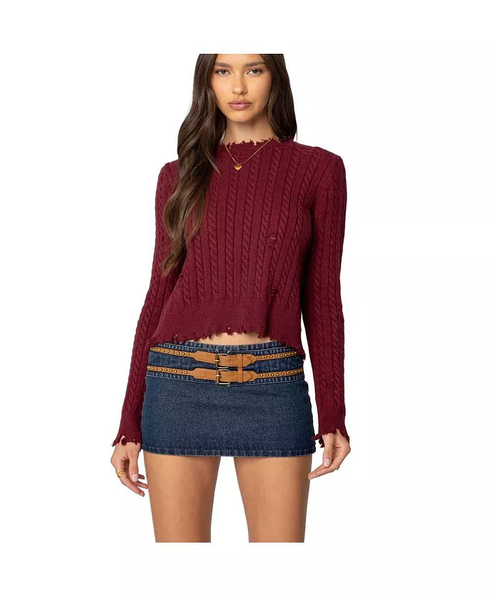 

Женский свитер с косами и разрезом на спине Edikted, красный