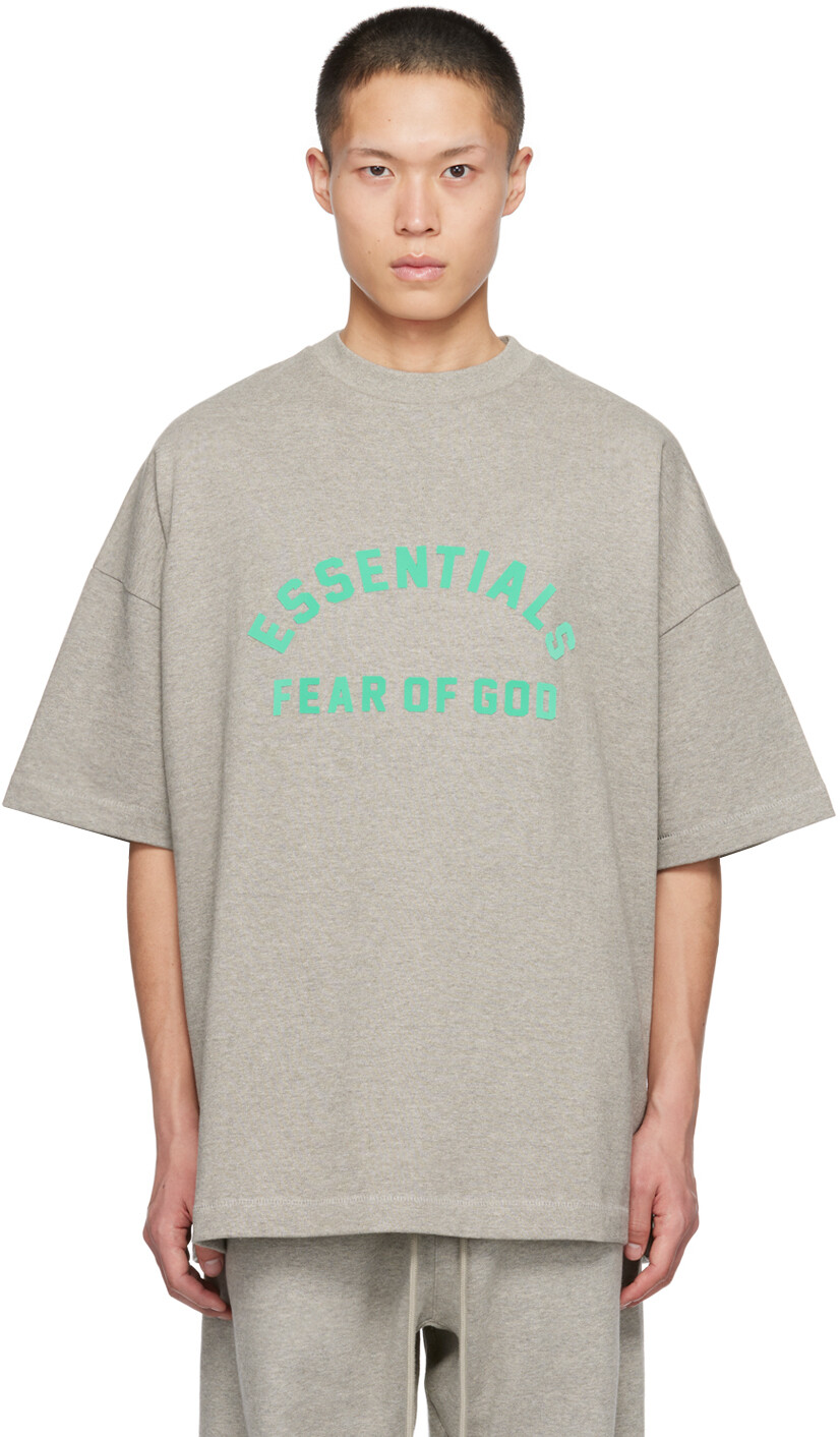 

Серая футболка с круглым вырезом Fear of God ESSENTIALS, Dark heather oatmeal