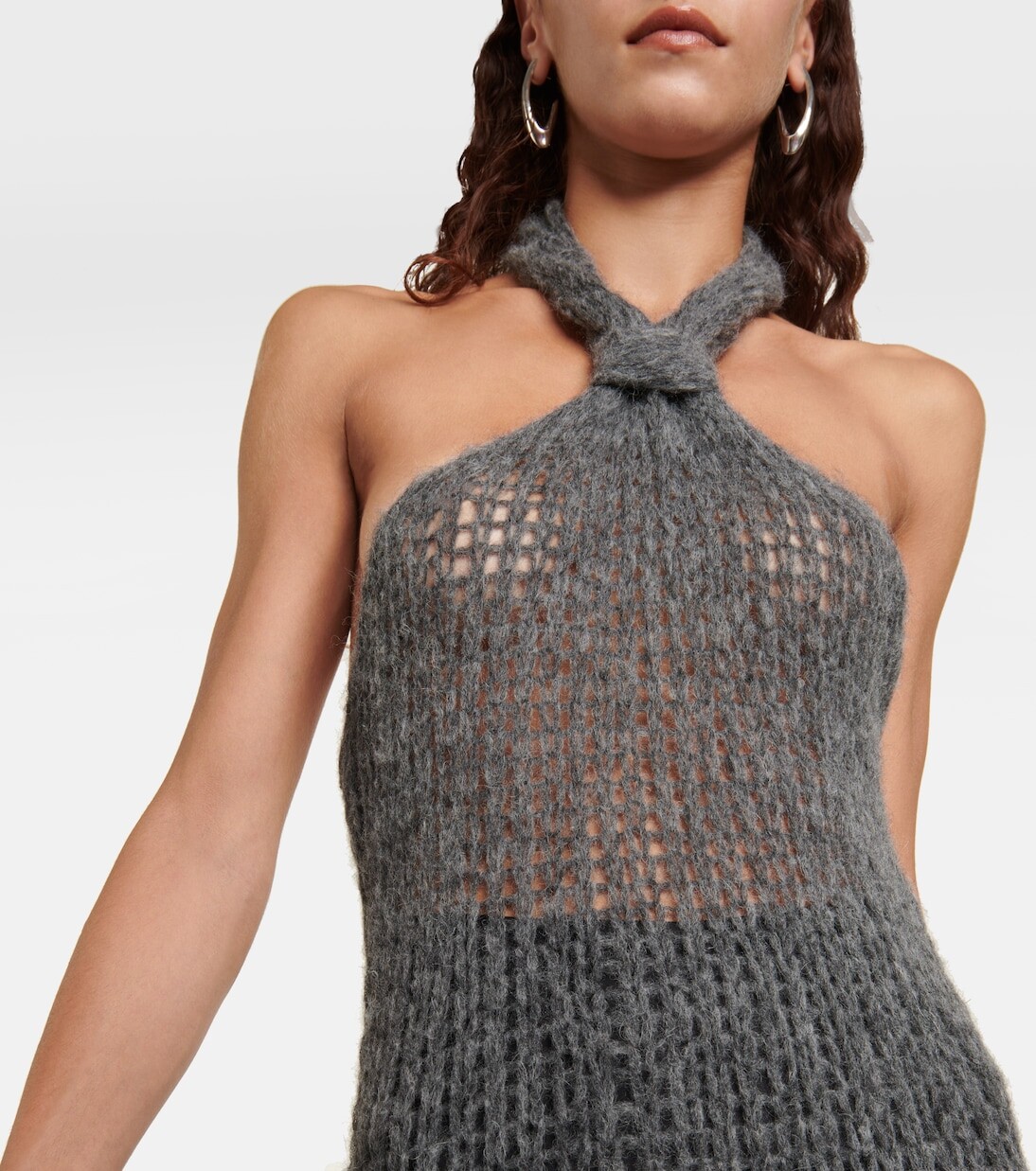 Платье макси из альпаки с воротником халтер Ann Demeulemeester, серый — фото 4