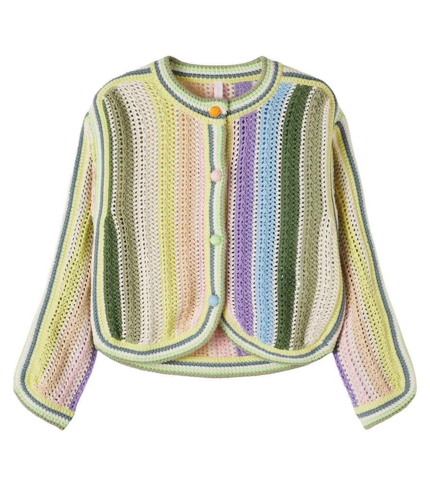 Кардиган из полосатой хлопковой пряжи Indra, связанный крючком Zimmermann Kids, мультиколор