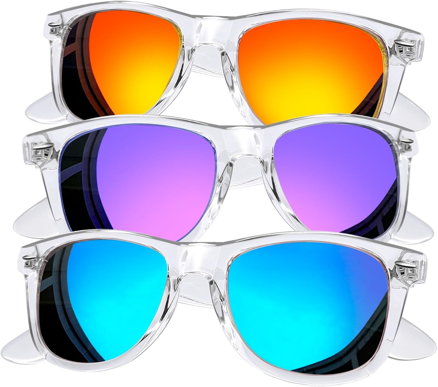 

Набор из 3 квадратных солнцезащитных очков Joopin с поляризацией и защитой от УФ-излучения. Модные солнцезащитные очки для женщин и мужчин, H30-clear Frame (Red + Purple + Blue)