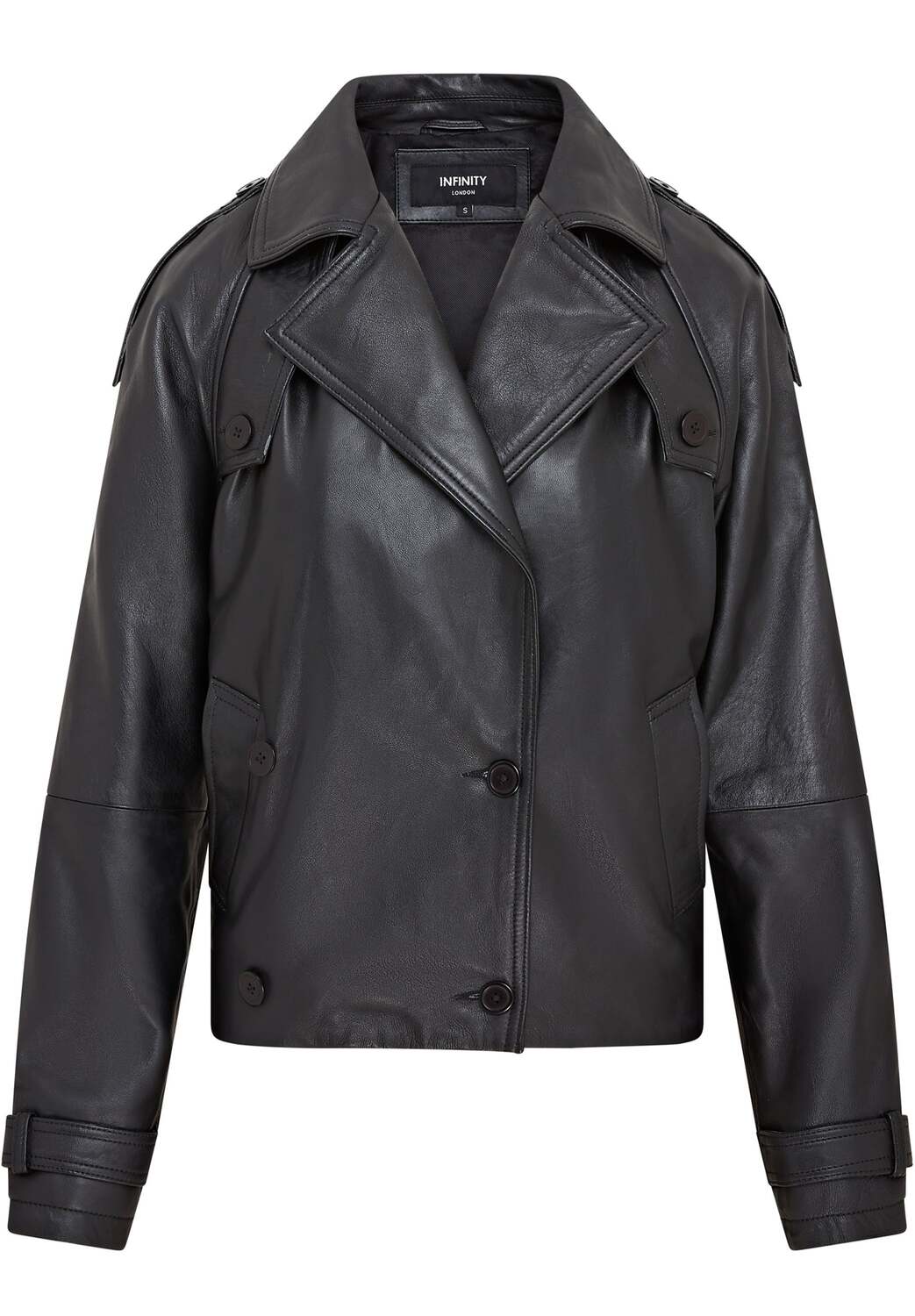 

Женская укороченная оверсайз кожаная куртка-тренч - Canberra Infinity Leather, черный