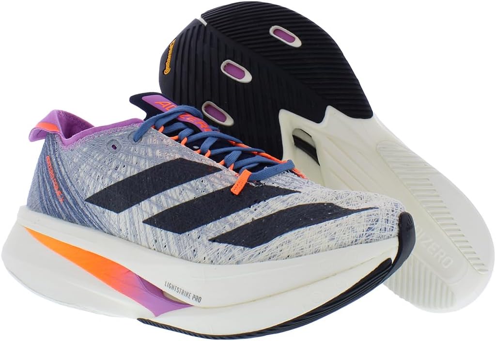 Беговые кроссовки ADIDAS Adizero Prime X Strung - легкие и гибкие с бесшовной посадкой, энергоэффективным дизайном, цвет: Solar Red/Black/Blue Dawn, белый/сиреневый — фото 2