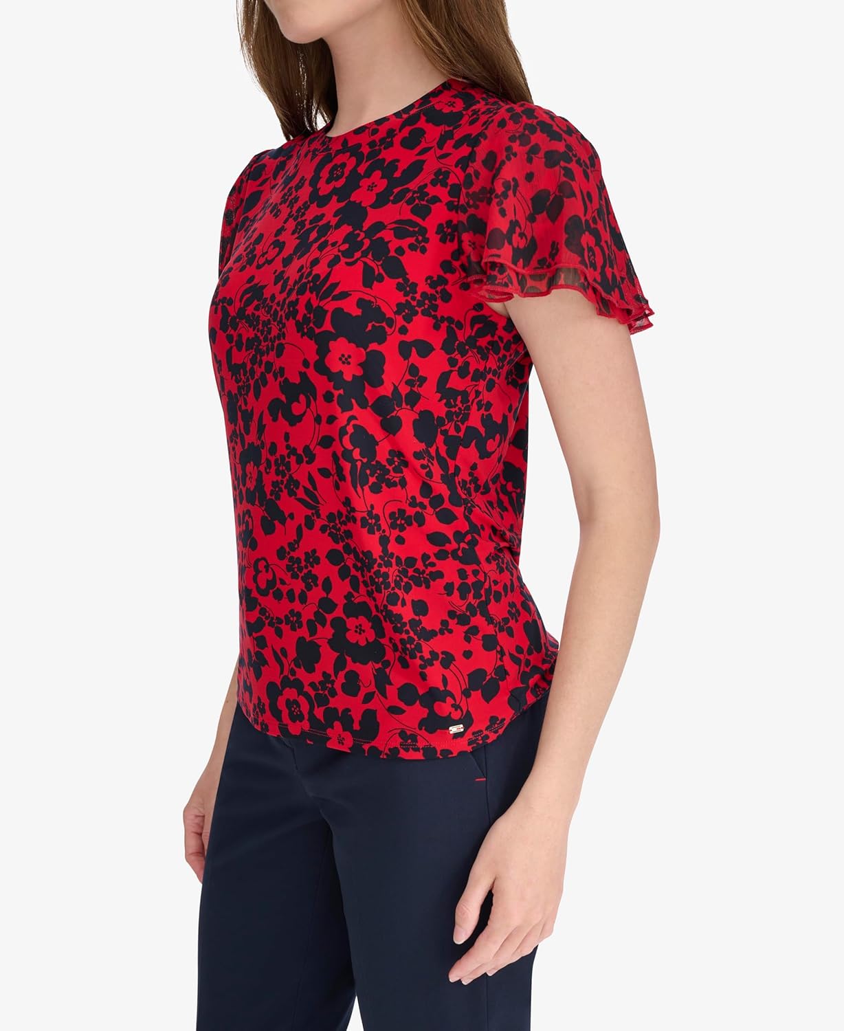 Женский топ с цветочным принтом и рукавами-крылышками от Tommy Hilfiger, Scarlet/Midnight — фото 3