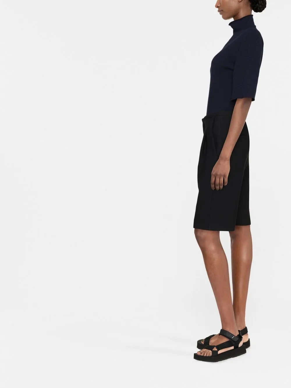 Трикотажный топ с высоким воротником и короткими рукавами JIL SANDER, синий — фото 3