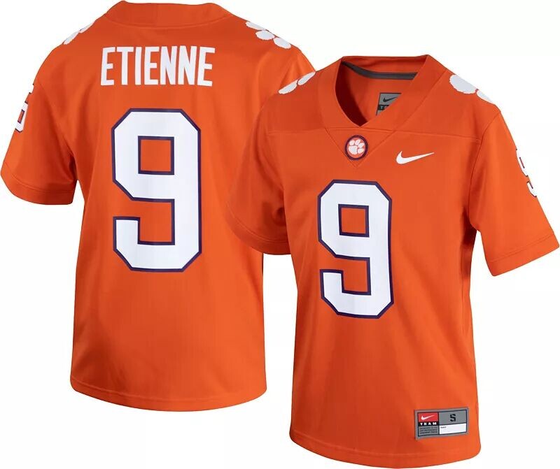 

Мужская футбольная майка Nike Clemson Tigers Travis Etienne #9 оранжевого цвета Dri-FIT Game