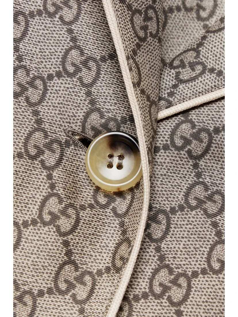 Рубашка GUCCI из жаккарда на шелковом сатине, свободный крой, хаки — фото 4