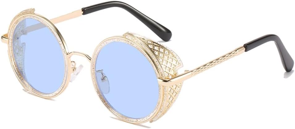 

Винтажные солнцезащитные очки в стиле стимпанк для женщин, круглые, мужские солнцезащитные очки с металлической резьбой, мужские солнцезащитные очки UV400 LANGSER, C5gold Blue