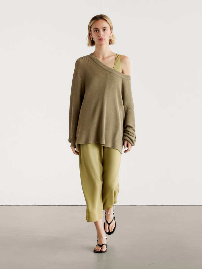 

Свитер оверсайз изнаночной вязки Massimo Dutti, зеленый