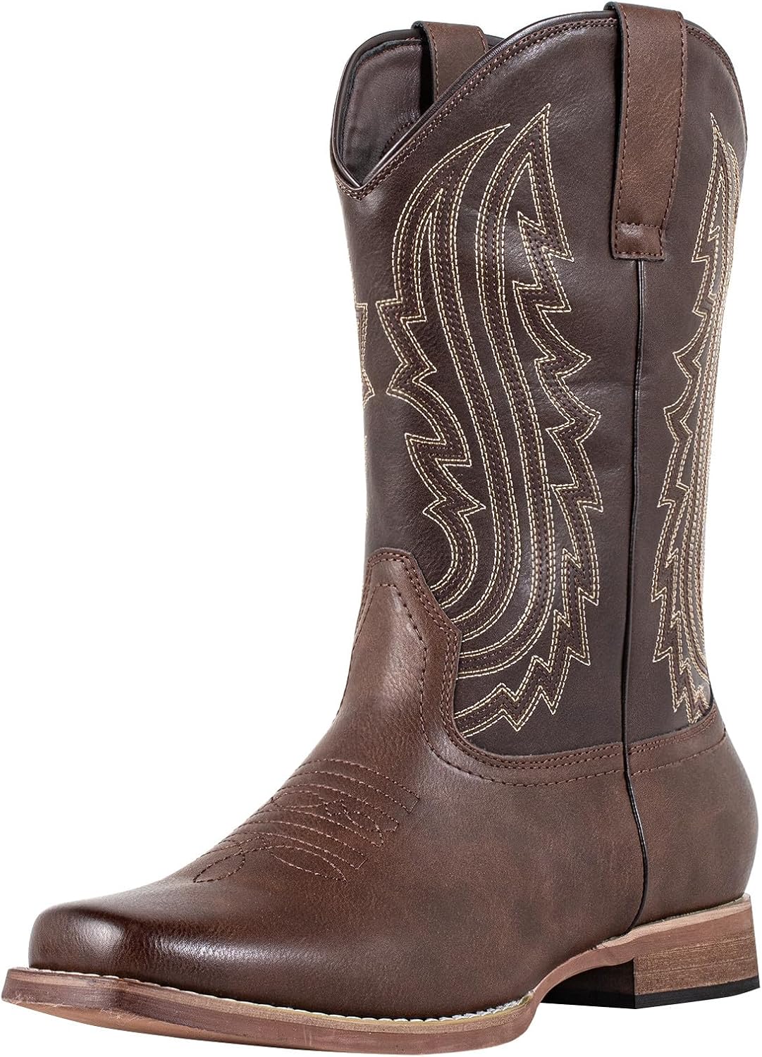 

Мужские ковбойские сапоги J's.o.l.e с квадратным носком, вестерн-сапоги, ретро с вышивкой, без застежки, с широким голенищем, для верховой езды и работы, коричневые J’S.O.L.E