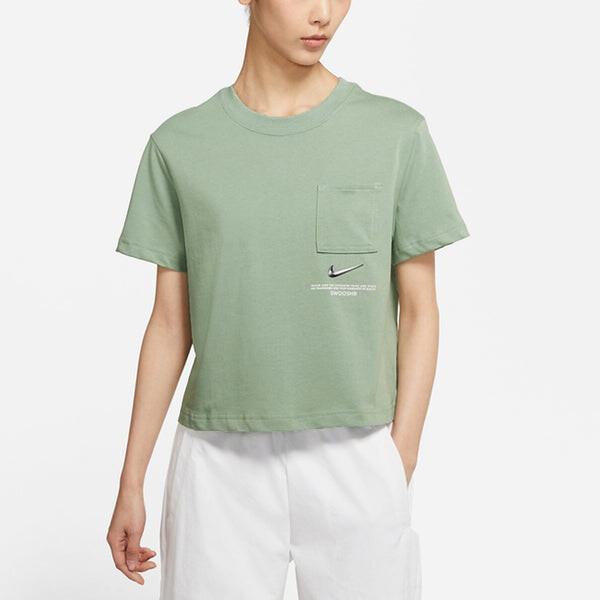 Футболка (WMNS) Nike Sportswear Swoosh 3D Logo Loose Breathable Round Neck Short Sleeve Green T-Shirt, зеленый — фото 4