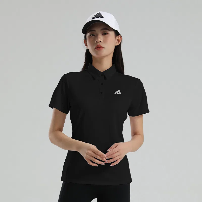 Поло женское Adidas с зауженной талией, черное — фото 3