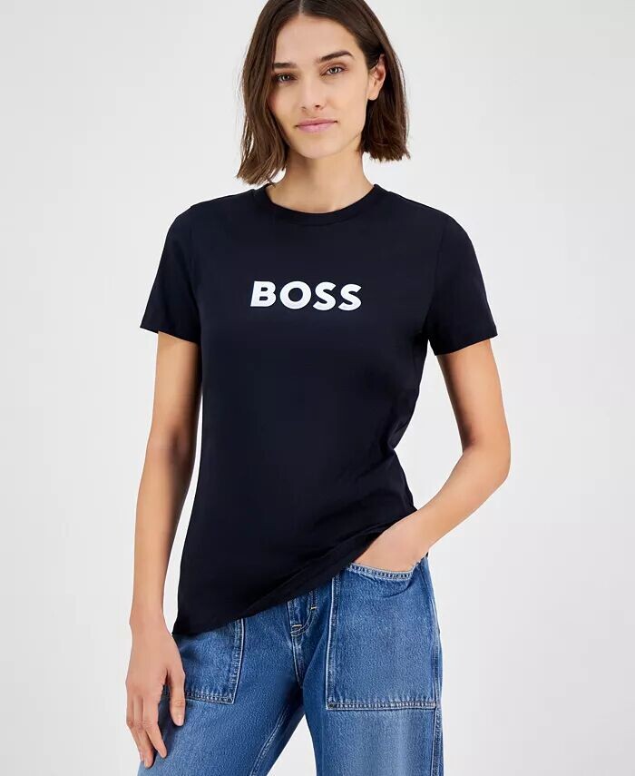 

Женская футболка прямого кроя с контрастным логотипом BOSS Orange, черный