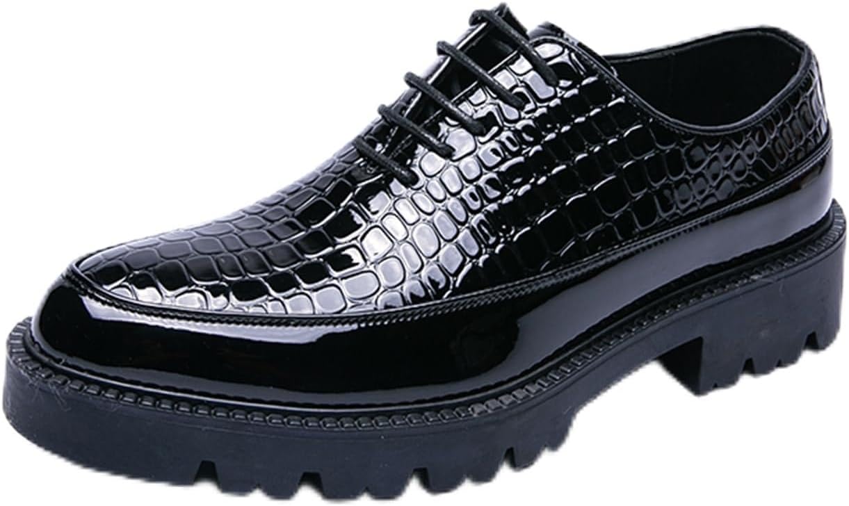 

Мужские кожаные оксфорды на шнуровке, модный заостренный носок, подошва-платформа, удобные, не скользящие, деловые и повседневные туфли для ходьбы, вождения, работы в офисе и вечеринок Qklmwes, черный