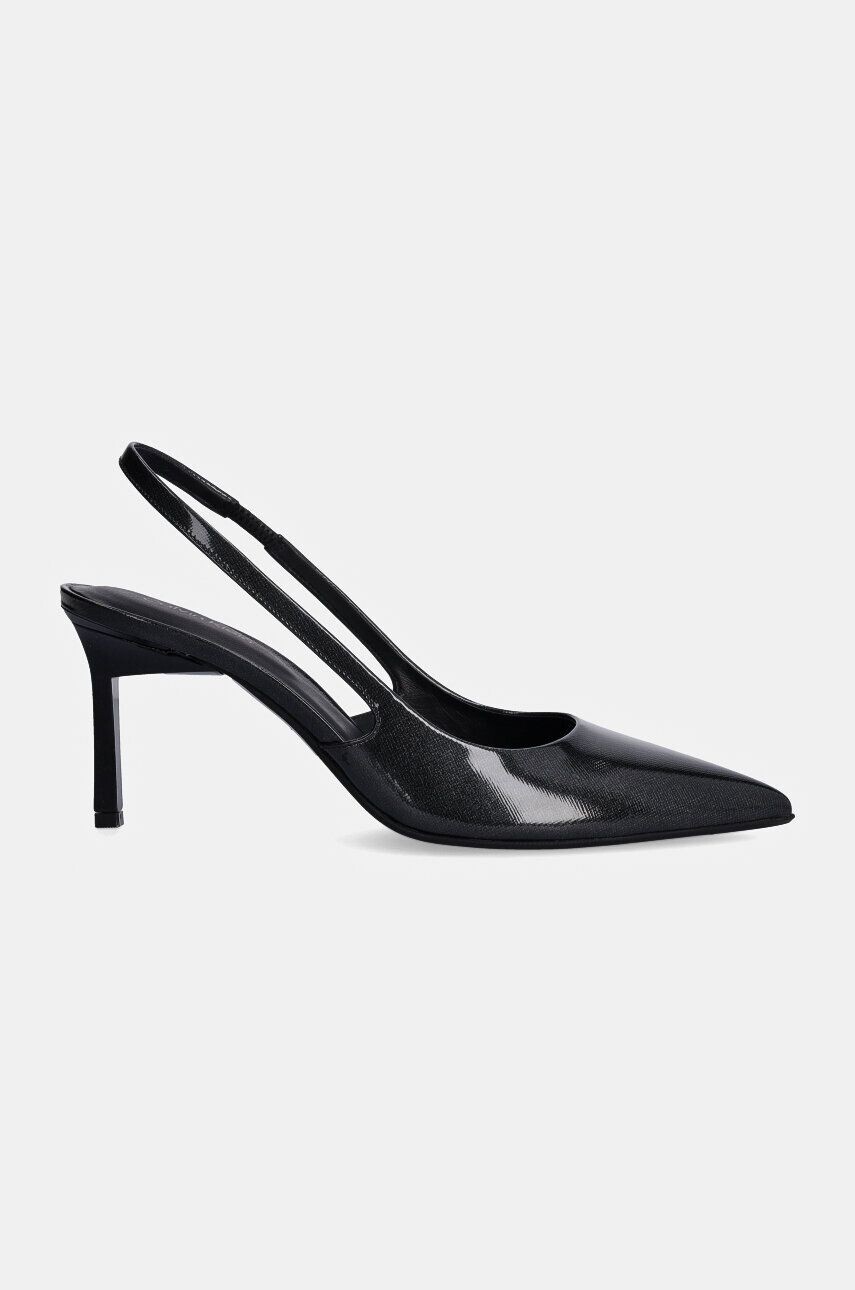 Кожаные туфли Calvin Klein на каблуке HEEL SLINGBACK PUMP 70 SAFF LTH, черный — фото 3