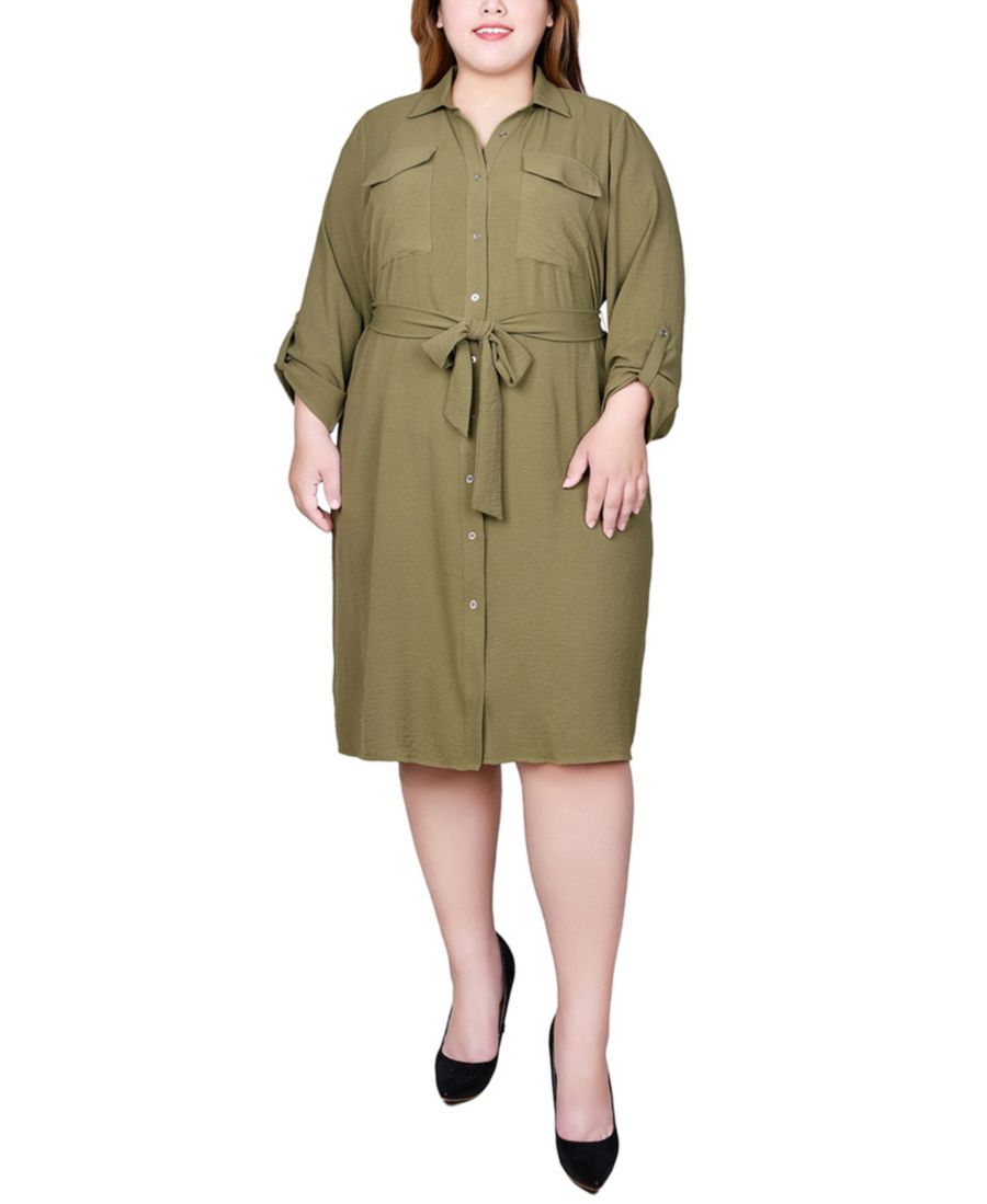 

Платье-рубашка большого размера с длинными рукавами, которые можно закатать NY Collection, Burnt Olive