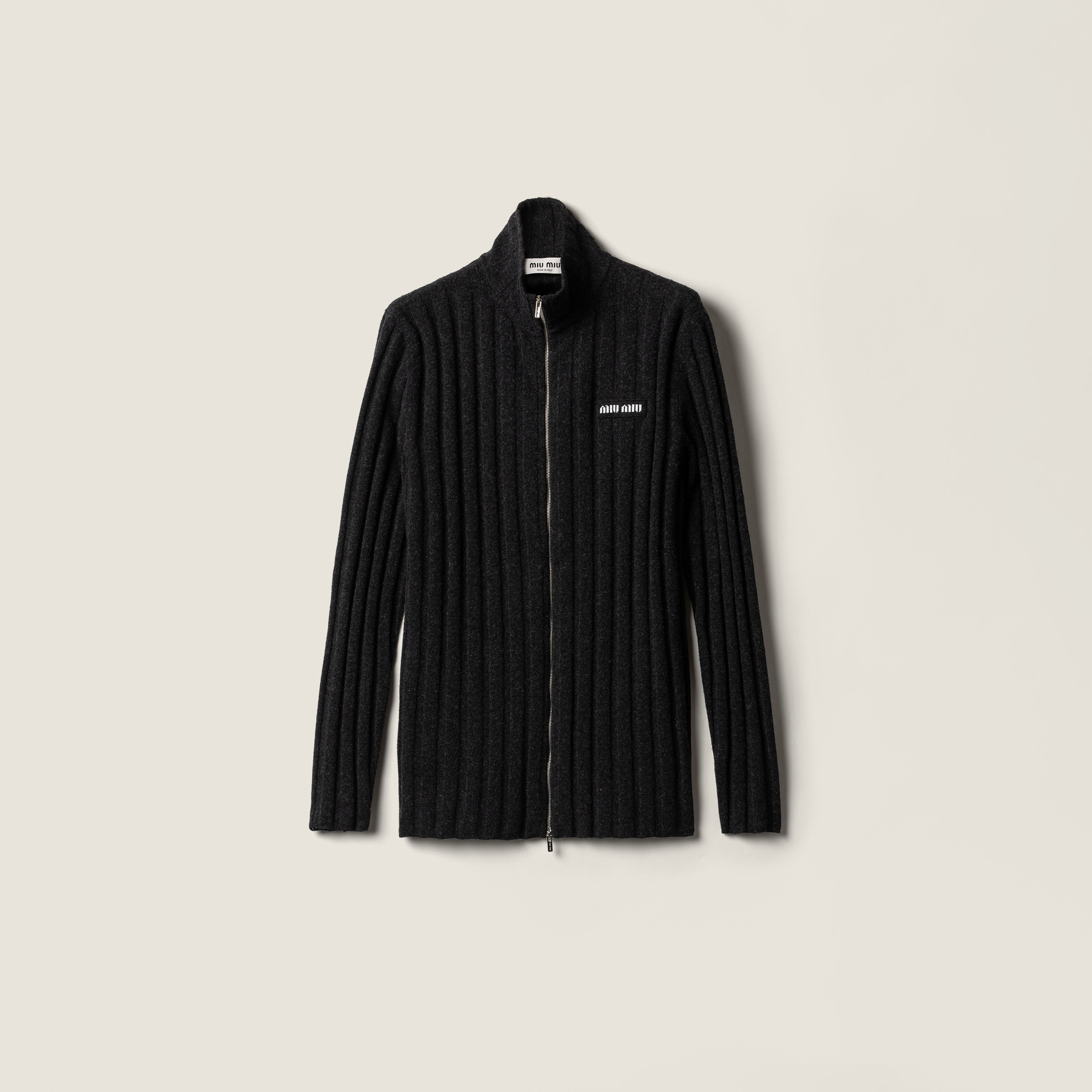 

Кардиган из шерсти и кашемира MIU MIU, антрацитовый серый