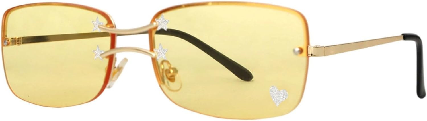 

willochra Модные винтажные солнцезащитные очки в форме маленького металлического сердечка, ретро, ​​без оправы, с защитой от УФ-излучения UV400, летние очки для женщин и мужчин, C4