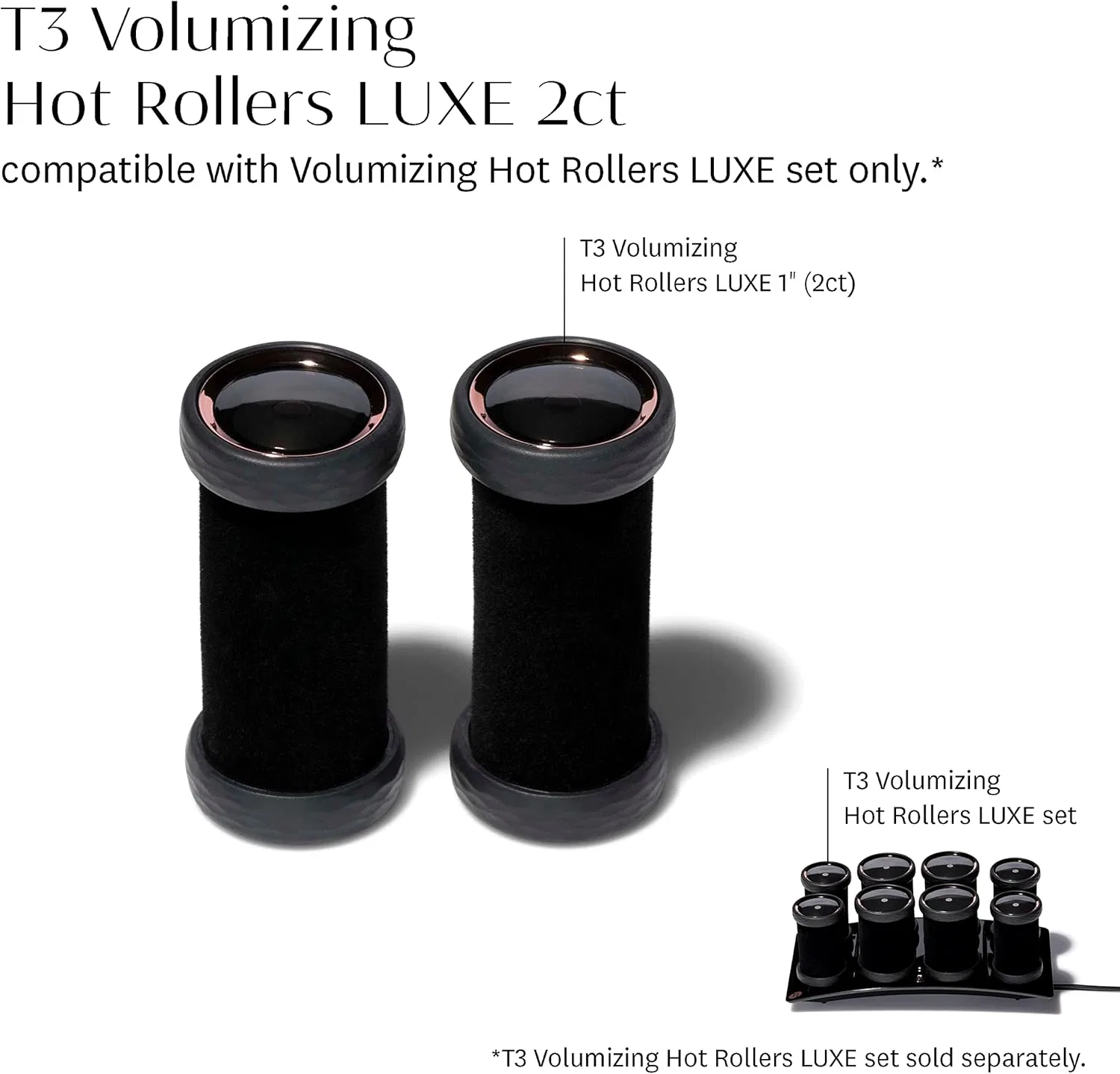 Набор из 2 бигуди T3 Volumizing Hot Rollers LUXE для объема и блеска T3, Black — фото 2